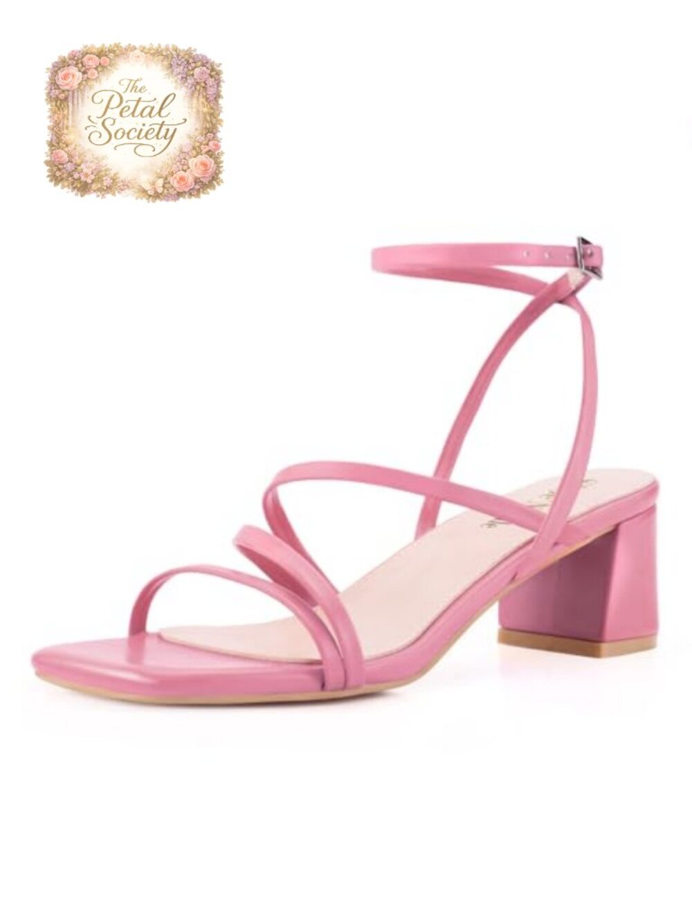 Strappy Block Heel Sandals Ankle Strap Square Toe PU Women's